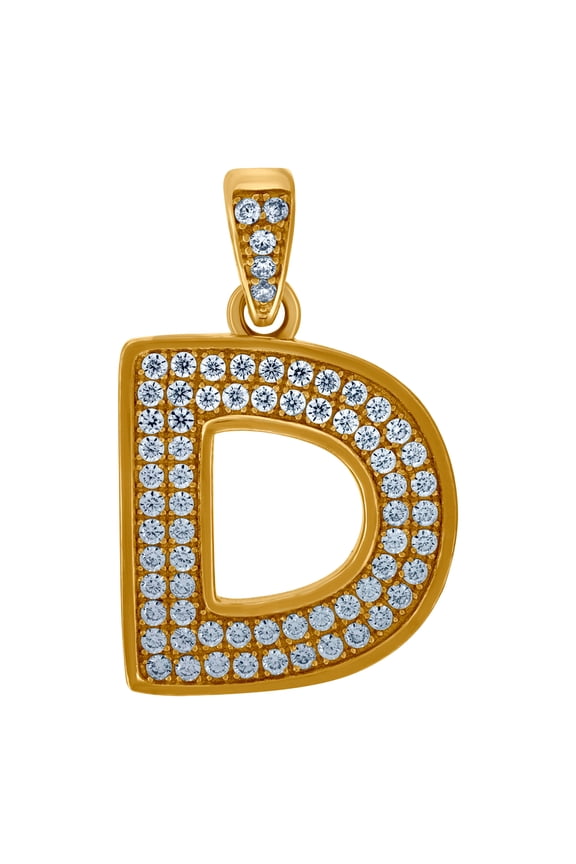10k Yellow Gold Mens Women Cubic Zirconia CZ Letter Name Personalized Monogram Initial D Charm Pendant 27.3x17.50mm Wide
