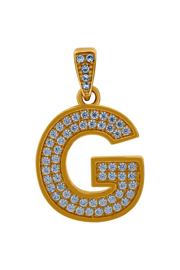 10k Yellow Gold Mens Women Cubic Zirconia CZ Letter Name Personalized Monogram Initial G Charm Pendant 27.5x17.50mm Wide