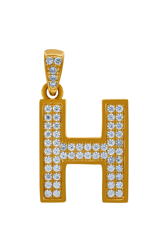 10k Yellow Gold Mens Women Cubic Zirconia CZ Letter Name Personalized Monogram Initial H Charm Pendant 28.7x16.10mm Wide