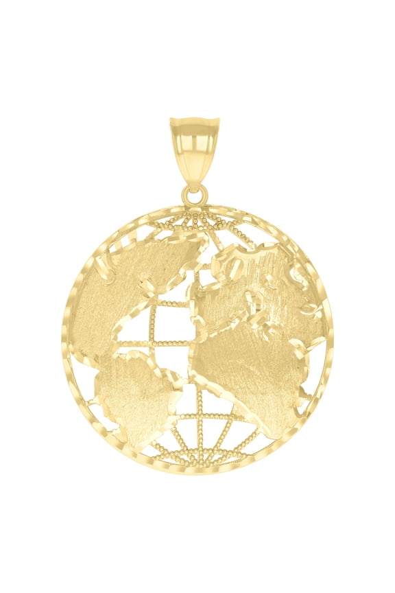 10k Yellow Gold Mens World Map Charm Pendant