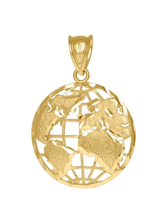 10k Yellow Gold Mens World Map Globe Charm Pendant Necklace for Men - 1.8 Grams