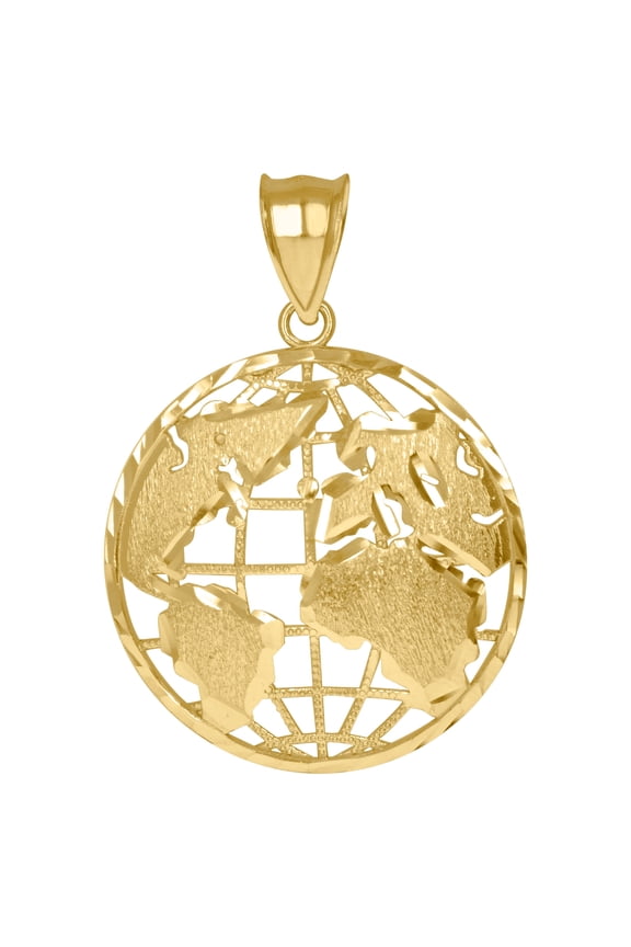 10k Yellow Gold Mens World Map Globe Charm Pendant Necklace for Men - 3.0 Grams