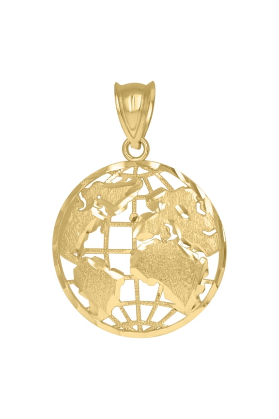 10k Yellow Gold Mens World Map Globe Charm Pendant