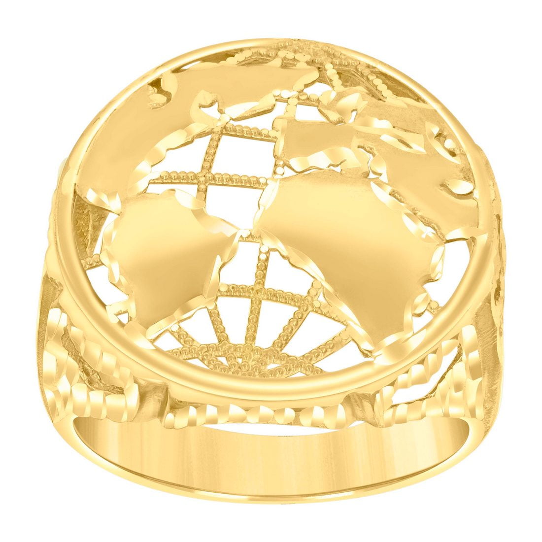 10k Yellow Gold Mens World Map Globe Maps Ring 22.7x22.7mm Wide-Ring ...