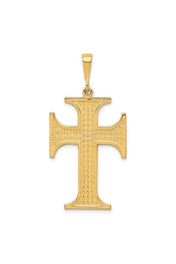 10k Yellow Gold Modern Cross Pendant Necklace for Men and Women with Beveled Edges Diamond Texture Polished Finish Religious Jewelry Spiritual Faith Design