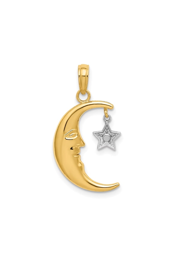 10k Multi-Tone Gold Moon and Star Pendant with Rhodium Accent for Women, Jewelry Stores Network
