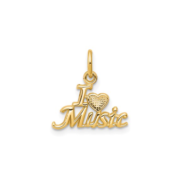 10k Yellow Gold Music Pendant Charm for Women and Men with Textured Heart Script Design, Music Lover Jewelry, Unisex Musical Symbol Accessory, Gold Fashion Keepsake for Musicians