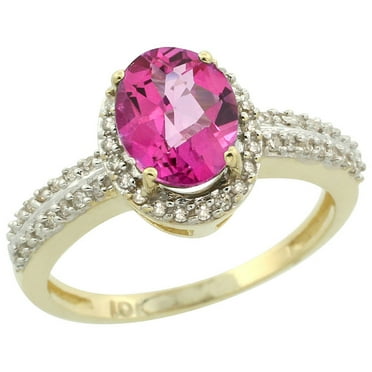 10k Yellow Gold Natural Pink Sapphire Ring Oval 8x6mm Diamond Halo, size 8