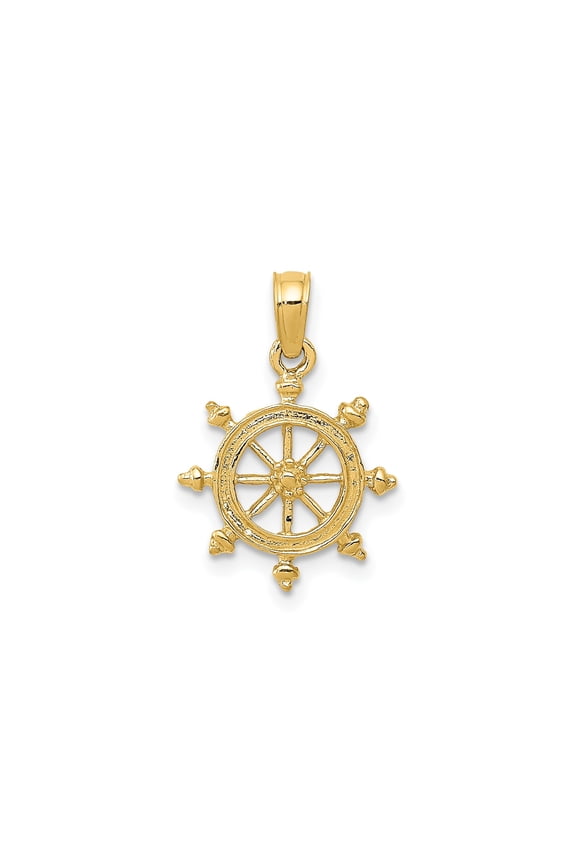 10k Yellow Gold Nautical Ship Wheel Pendant for Men and Women, Maritime Helm Charm Symbolizing Direction and Adventure, Sailor and Ocean Lover Jewelry