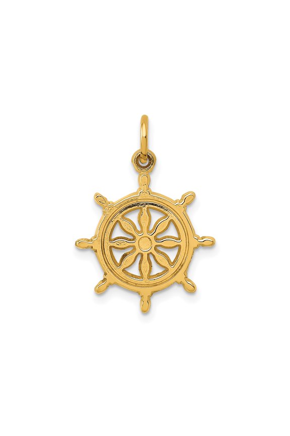 10k Yellow Gold Nautical Ship Wheel Pendant Necklace, Unisex Maritime Jewelry with Helm Design for Sailors, Ocean Lovers, Symbol of Adventure, Guidance, and Coastal Style