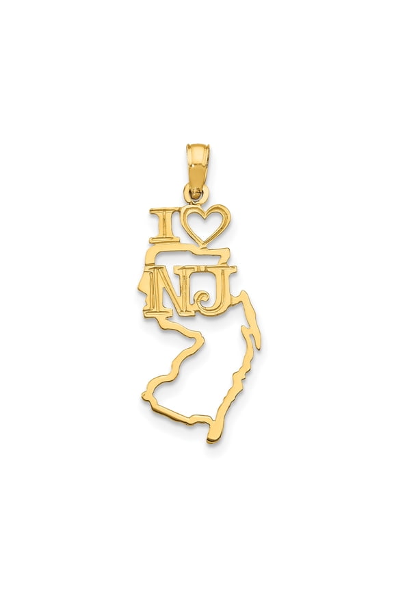 10k Yellow Gold New Jersey Pendant with State Outline, I Love NJ Charm for Men and Women, Unisex USA Pride Necklace, Solid Gold Map Jewelry, Jersey Symbol Accessory