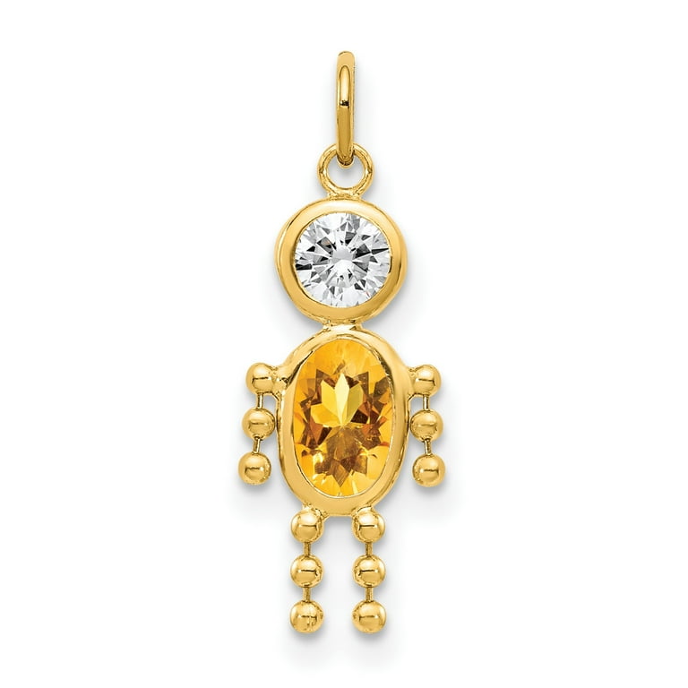 10k Yellow Gold November Boy Birthstone Pendant 17 mm x 7 mm