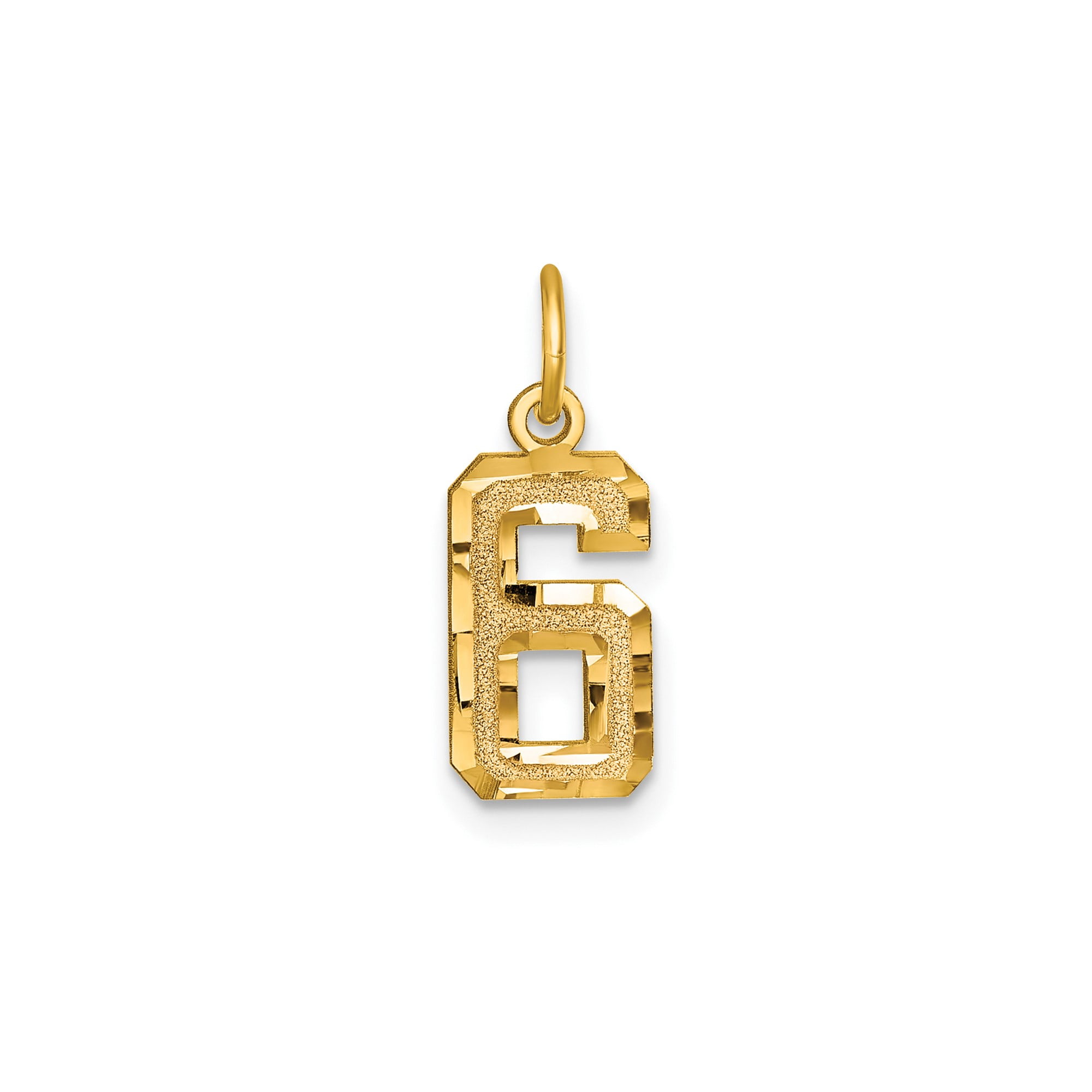 10k Yellow Gold Number 6 Pendant Charm with Textured and Polished ...