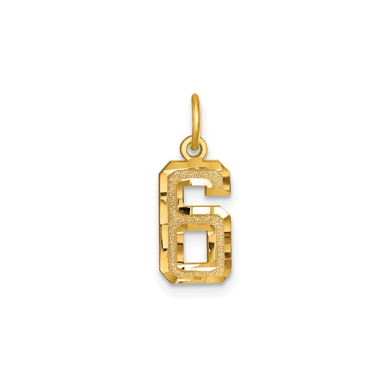 10k Yellow Gold Number 6 Pendant Charm, Diamond-Cut Textured