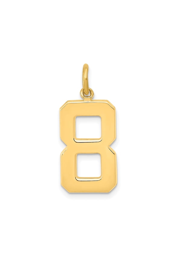 10k Yellow Gold Number 8 Pendant Charm for Men or Women, Polished Block Style Numeric Jewelry for Necklace, Symbol of Strength, Infinity, Luck, Unisex Real Gold Accessory