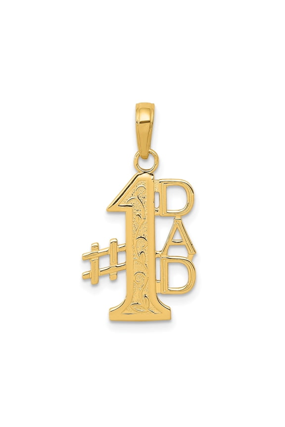 10k Yellow Gold Number One Dad Pendant Charm with Scroll Detailing for Men
