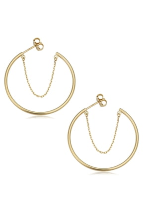 Au Naturale 10k Yellow Gold Open Hoop Chain Earrings (1.5 x 30 mm)