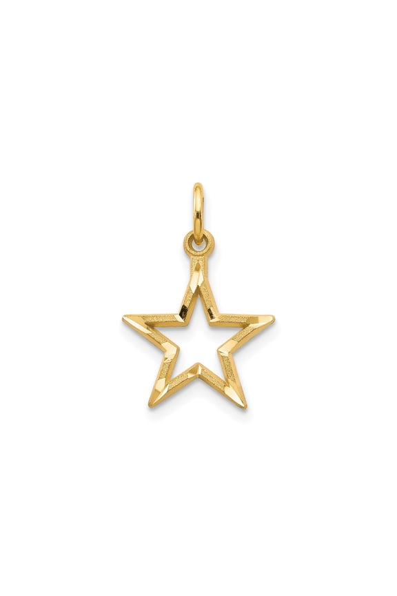 10k Yellow Gold Open Star Pendant Charm for Women or Unisex, Faceted Five Point Celestial Symbol, Minimalist Modern Jewelry for Necklace or Everyday Wear