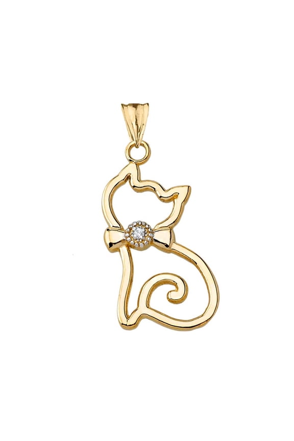 10k Yellow Gold Openwork Diamond Cat Pendant
