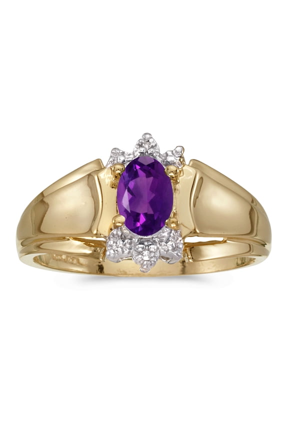 10k Yellow Gold Oval Amethyst And Diamond Ring