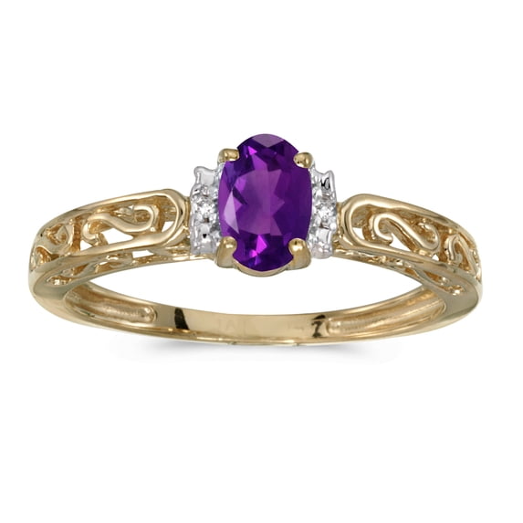 10k Yellow Gold Oval Amethyst And Diamond Ring