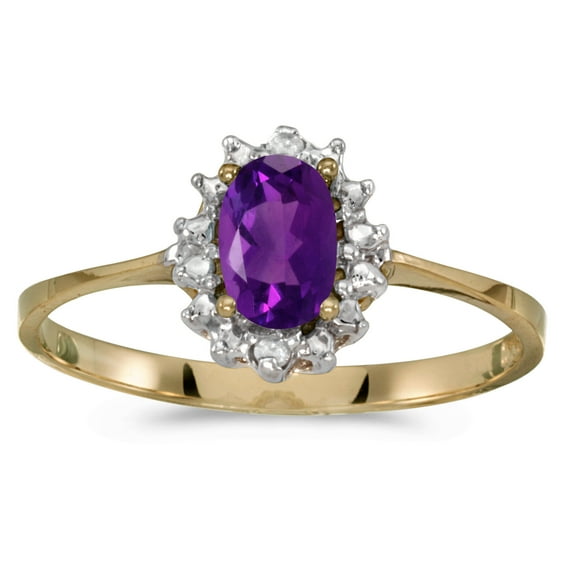 10k Yellow Gold Oval Amethyst And Diamond Ring