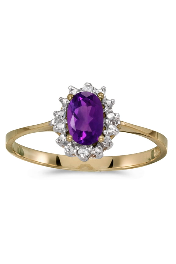 10k Yellow Gold Oval Amethyst And Diamond Ring
