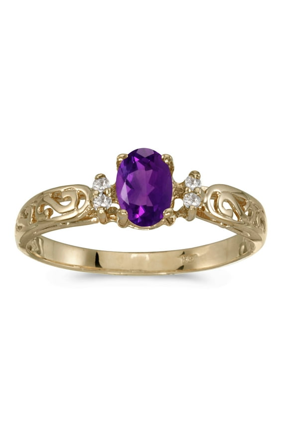 10k Yellow Gold Oval Amethyst And Diamond Ring