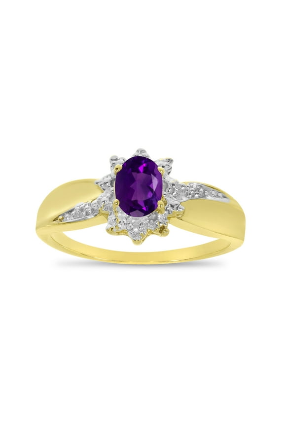 10k Yellow Gold Oval Amethyst And Diamond Ring