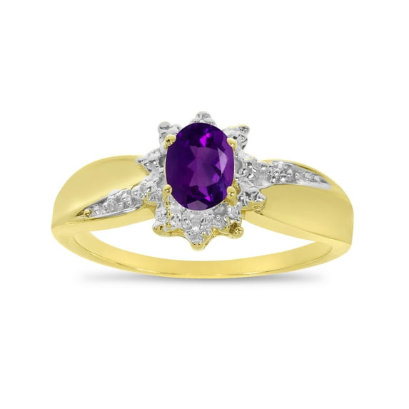 10k Yellow Gold Oval Amethyst And Diamond Ring