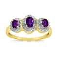 thumbnail image 1 of 10k Yellow Gold Oval Amethyst And Diamond Three Stone Ring, 1 of 6