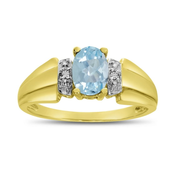 10k Yellow Gold Oval Aquamarine And Diamond Ring