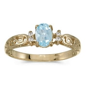 DIRECT-JEWELRY 10k Yellow Gold Oval Aquamarine And Diamond Ring