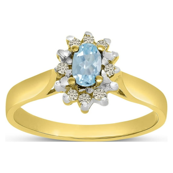 10k Yellow Gold Oval Aquamarine And Diamond Ring