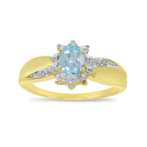 10k Yellow Gold Oval Aquamarine And Diamond Ring