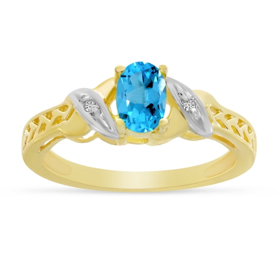 10k Yellow Gold Oval Blue Topaz And Diamond Ring