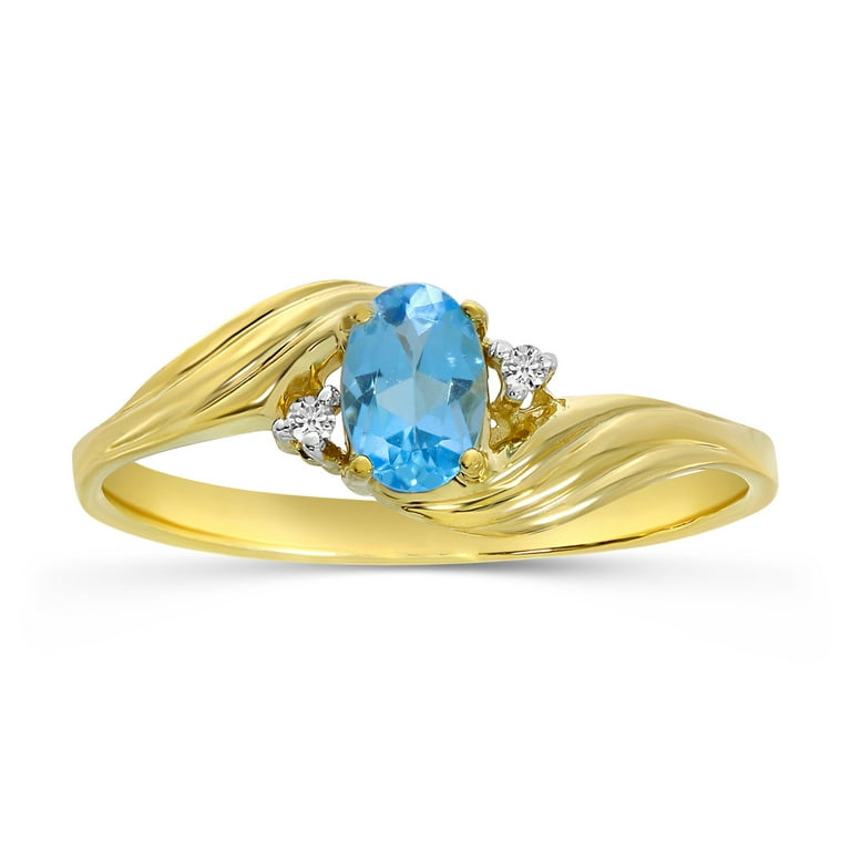 Genuine 0.40 Carats Blue Topaz & Diamonds 10K offers Yellow Gold Ring