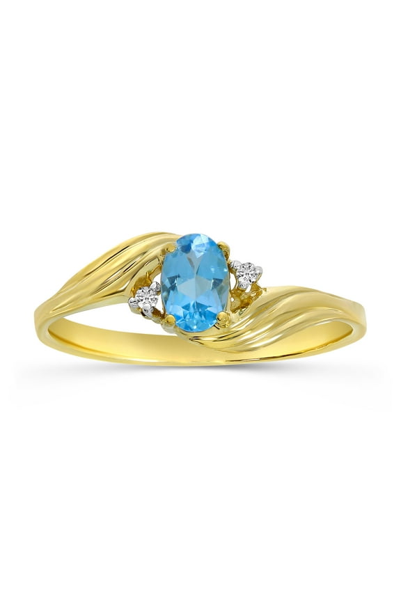 10k Yellow Gold Oval Blue Topaz And Diamond Ring