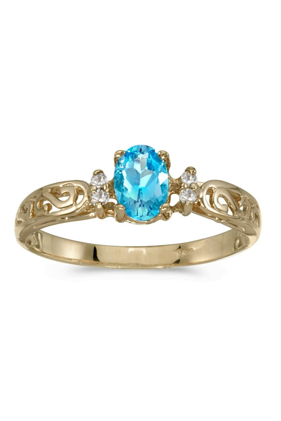 10k Yellow Gold Oval Blue Topaz And Diamond Ring