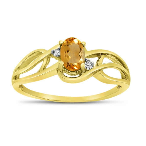 10k Yellow Gold Oval Citrine And Diamond Curve Ring