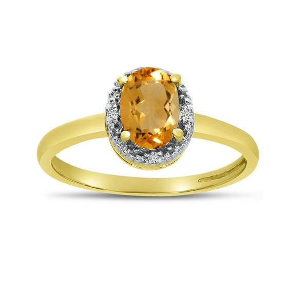 10k Yellow Gold Oval Citrine And Diamond Ring
