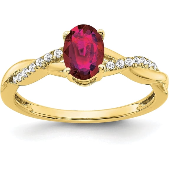 10k Yellow Gold Oval Created Ruby and Diamond Ring