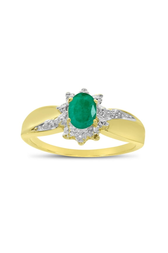 10k Yellow Gold Oval Emerald And Diamond Ring