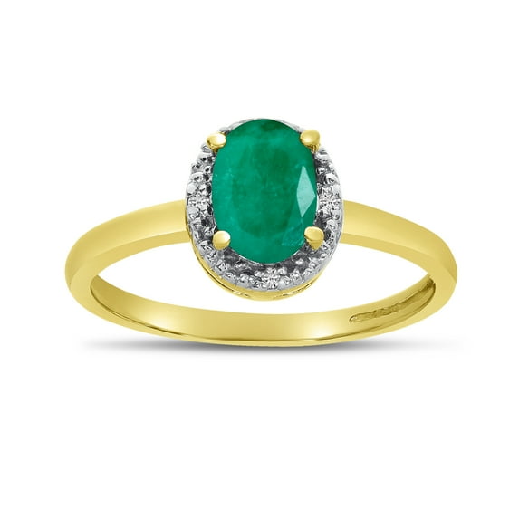 10k Yellow Gold Oval Emerald And Diamond Ring