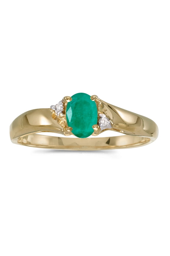 10k Yellow Gold Oval Emerald And Diamond Ring