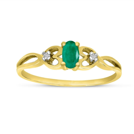 10k Yellow Gold Oval Emerald And Diamond Ring