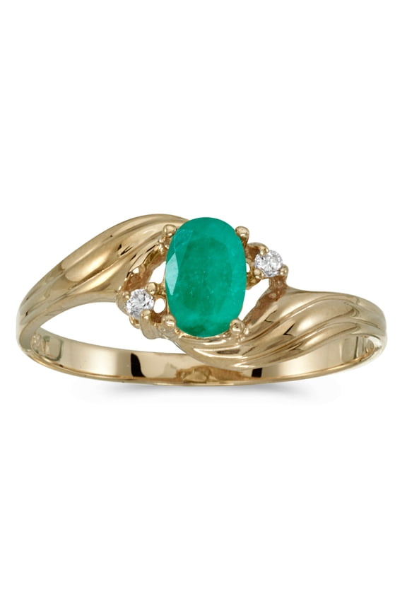 10k Yellow Gold Oval Emerald And Diamond Ring