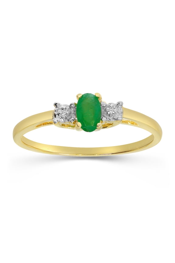 10k Yellow Gold Oval Emerald And Diamond Ring