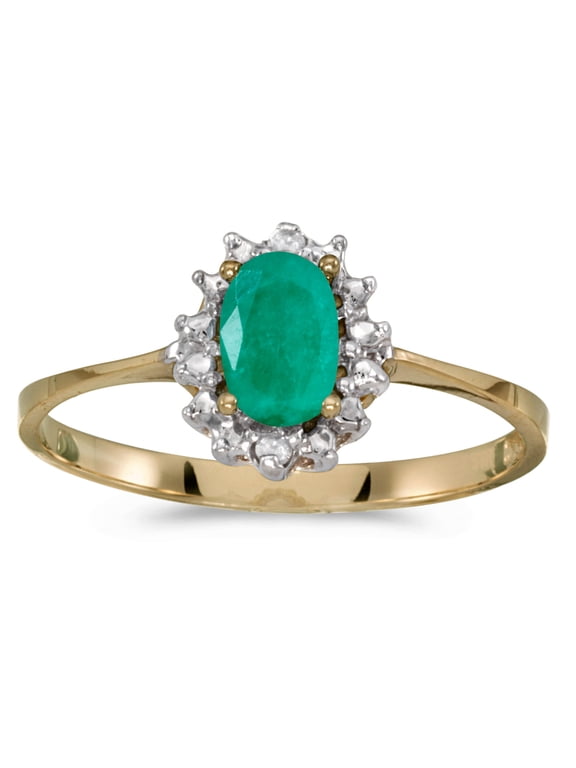10k Yellow Gold Oval Emerald And Diamond Ring
