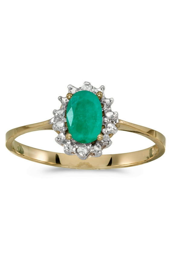 10k Yellow Gold Oval Emerald And Diamond Ring